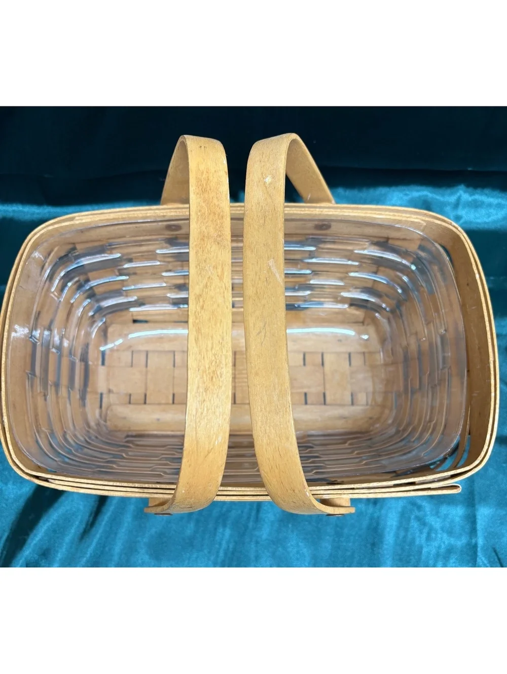 Vintage Longaberger Medium Market Basket Hunter Green Accents And Plastic Liner